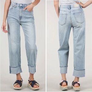 PISTOLA Cassie Light Blue Cuffed Cropped High-Rise Straight Jeans - NEW - 26